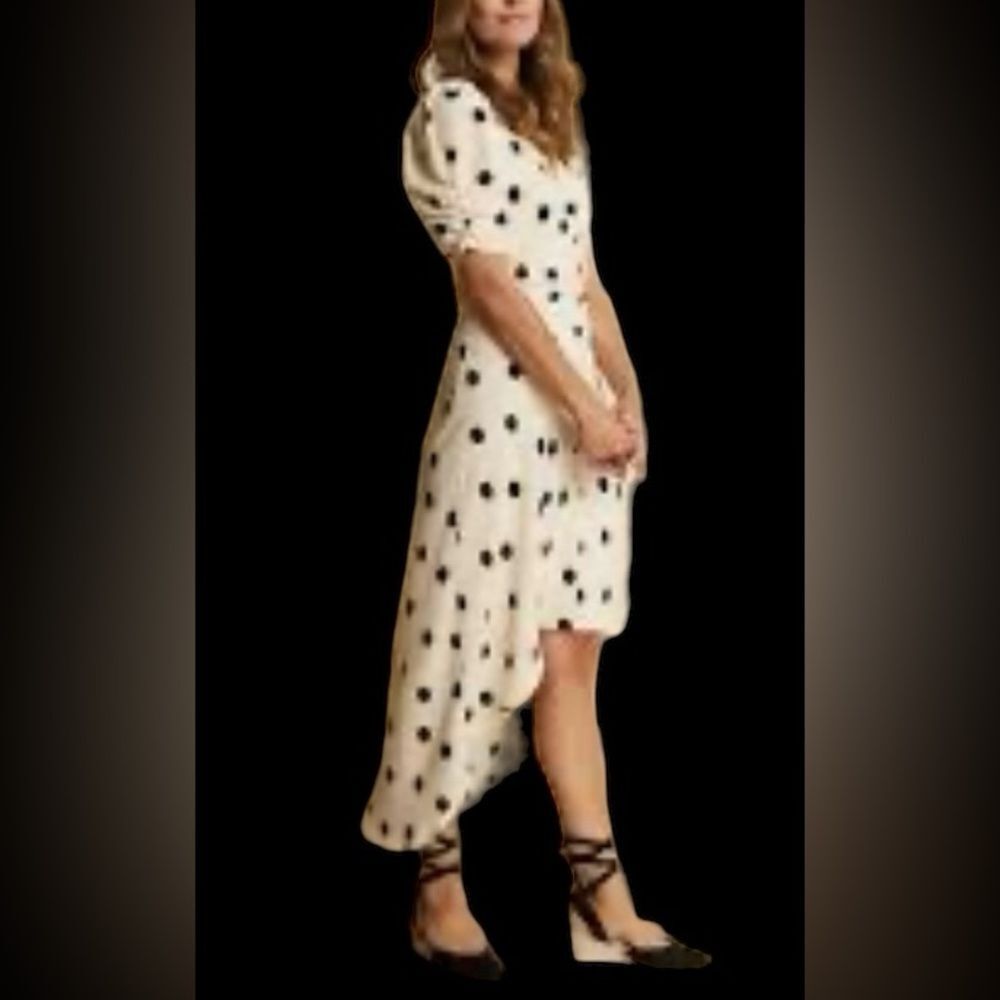 A New Day Black & Cream polka dot dress High low hem Crepe Dress NWT size S